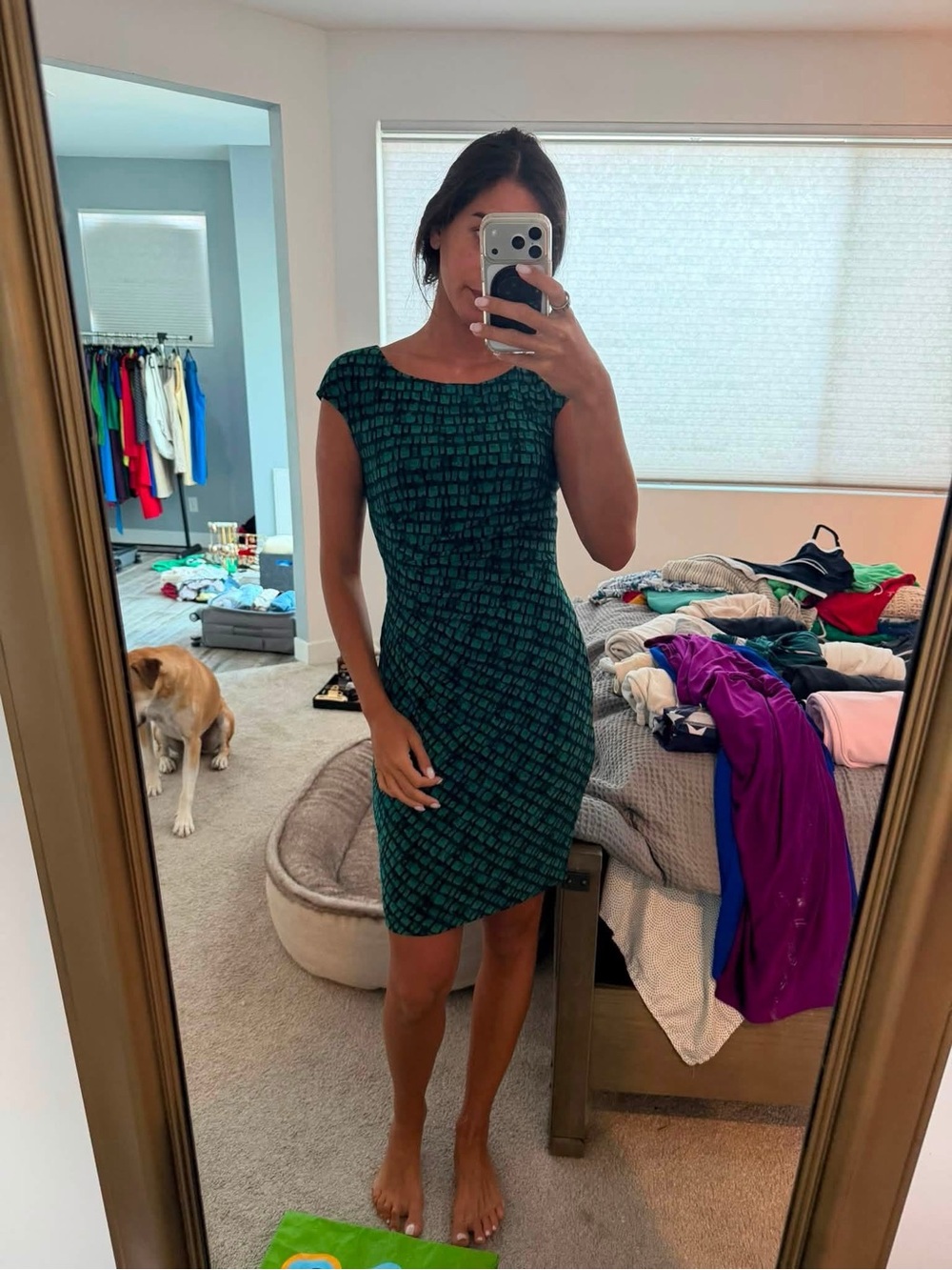 Anne Klein Emerald Green Patterned Sheath Dress